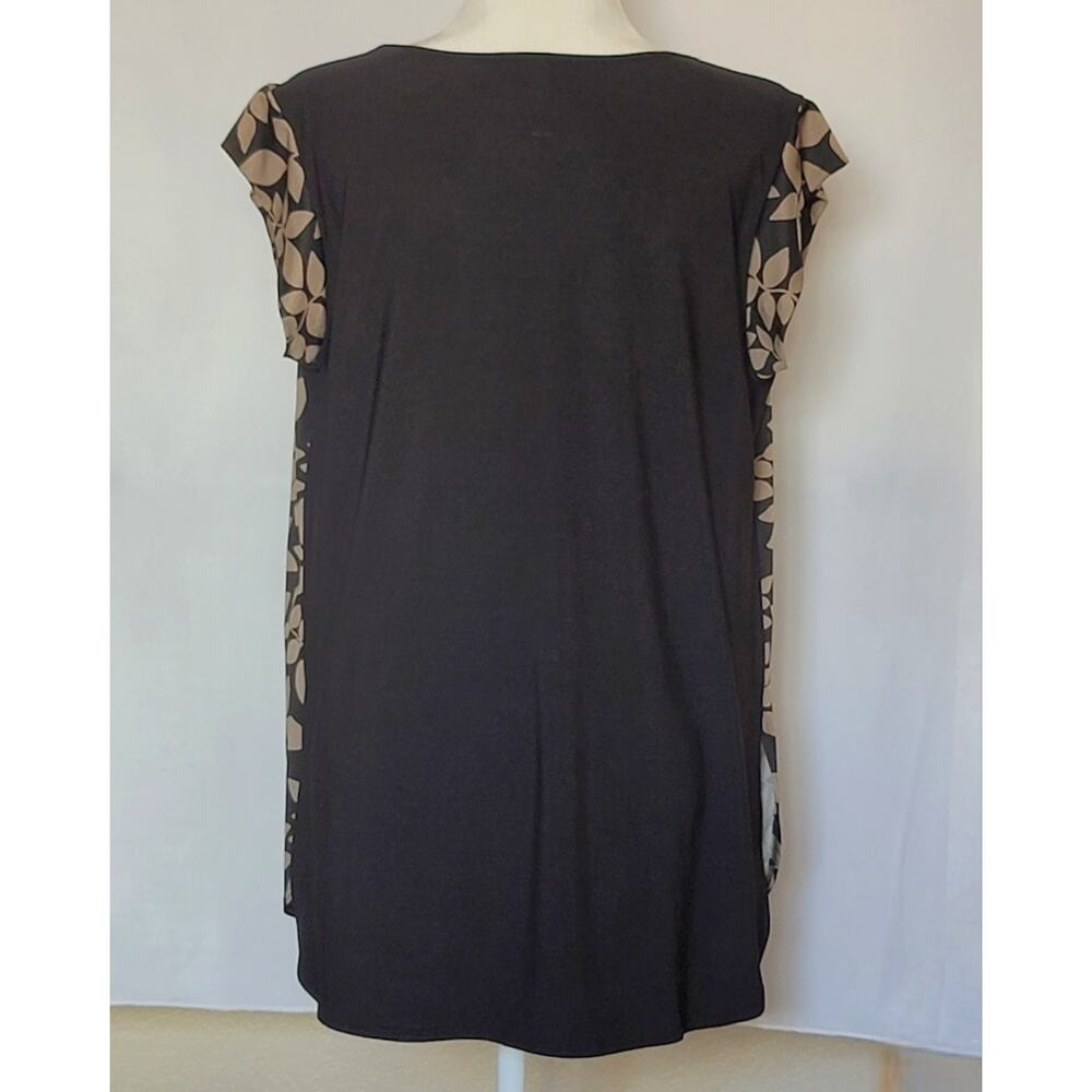 2/$15 PerSeption Concept Womens Black Tan Leaf Print Top Keyhole Neck Size XL - Picture 3 of 14